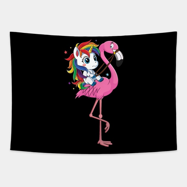 Unicorn Rider Flamingo Funny Tapestry by cruztdk5