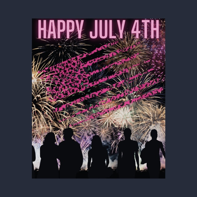 Happy July 4th Fireworks (silhouettes + pink flag) by PersianFMts