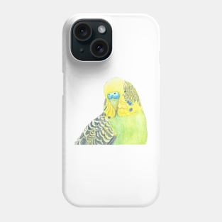 Watercolor green and yellow budgies - parakeet painting portrait Phone Case