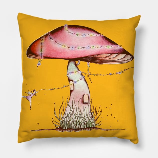 Summer Mushroom Pillow by IndiasIllustrations