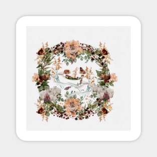 Welcome Spring: Cute Baby Animal Forest Watercolor Wildflower Wreath:  Cottagecore Nursery Magnet