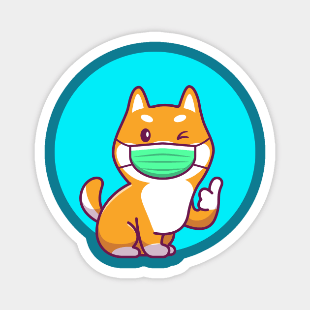 Cute Shiba Inu Wearing Mask With Thumbs Up Cartoon Magnet by Catalyst Labs