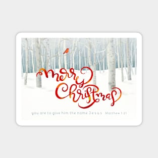 Winter Forest - Matthew 1:21- Merry Christmas Magnet