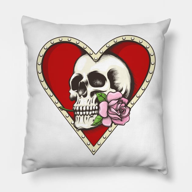 Skull with Rose in a Heart Shaped Hole Pillow by devaleta