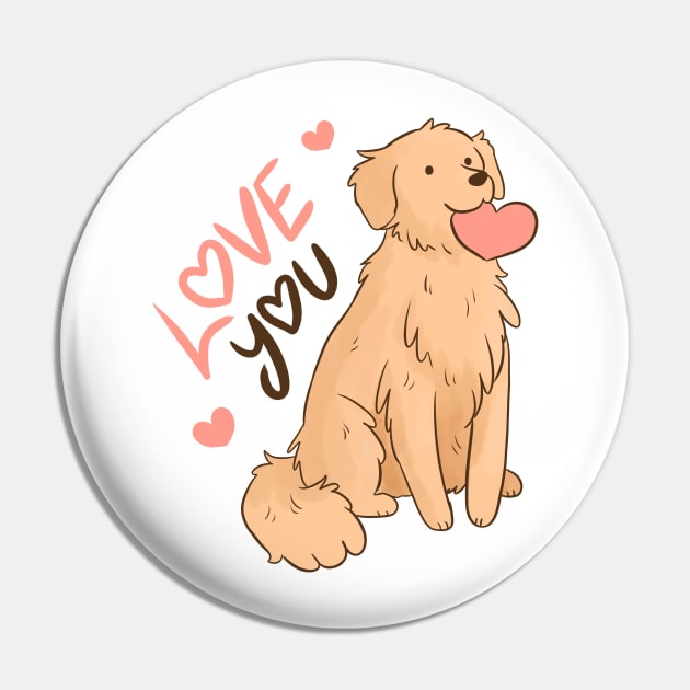 Love you a cute golden Retriever holding a heart for valentines day Pin by Yarafantasyart