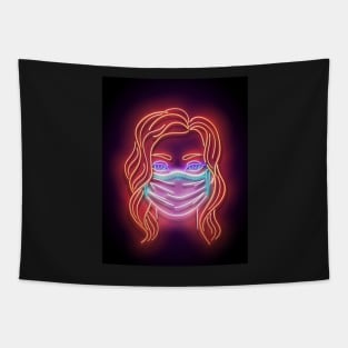 Glow Beautiful Girl with Face Mask Protective Tapestry