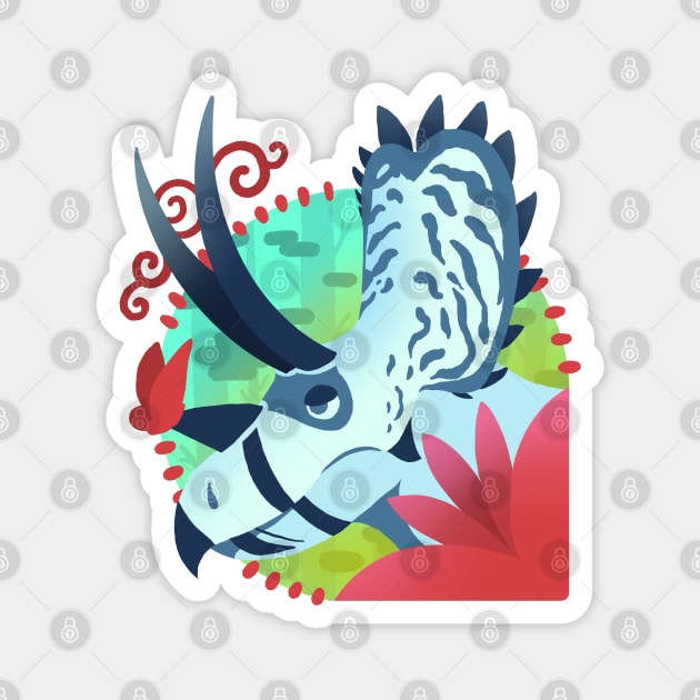 Blue Agujaceratops with Red Flowers Magnet by narwhalwall