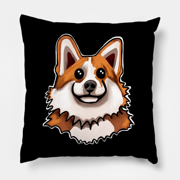 Happy Corgi Face Pillow by wildjellybeans