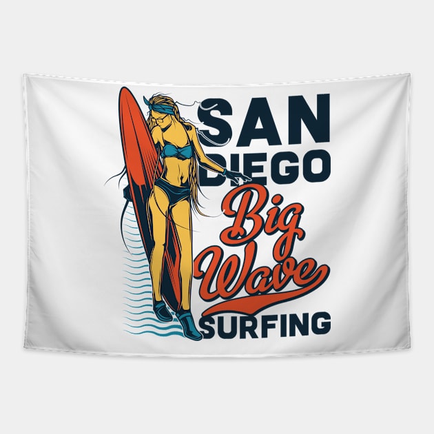 San Diego Big Wave Surfing Summer Feelings Gift Tee Kiten Tapestry by gdimido