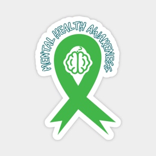 Mental Health Awareness Green Ribbon Brain Question Mark Magnet