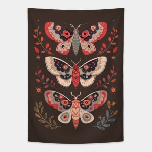 Folk Art Botanical Moths Tapestry