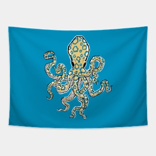 Blue Ring Octopus Tapestry