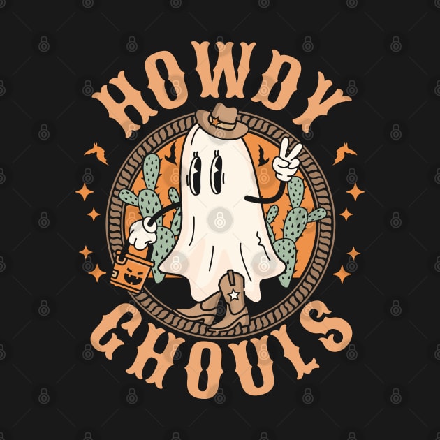 Howdy Ghouls Western Halloween Ghost Spooky Season Retro by OrangeMonkeyArt