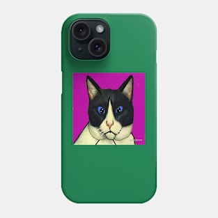 Cat Illustration on Green Background Phone Case