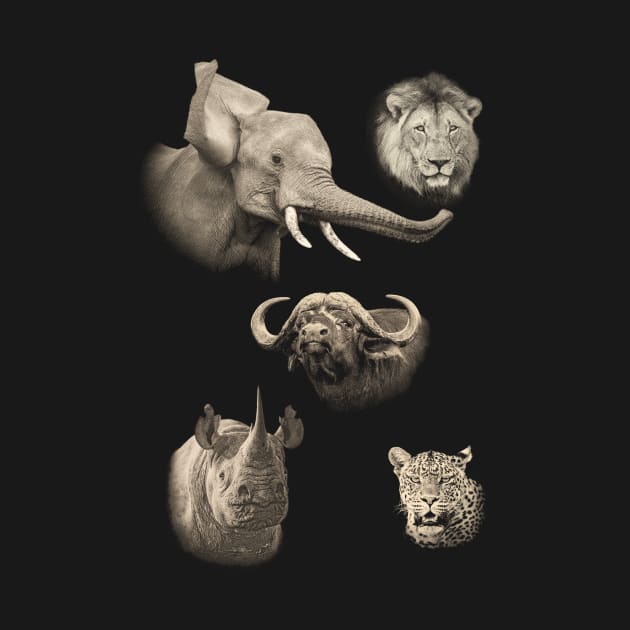 Africa's Big 5 Portraits in Vintage Sepia by scotch