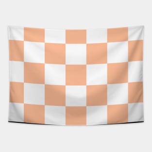 Checkered squares peach orange white geometric retro pattern Tapestry