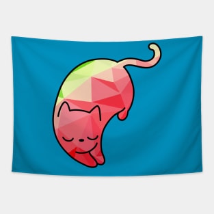 Sleepy Pink Cat Triangle Pattern Tapestry