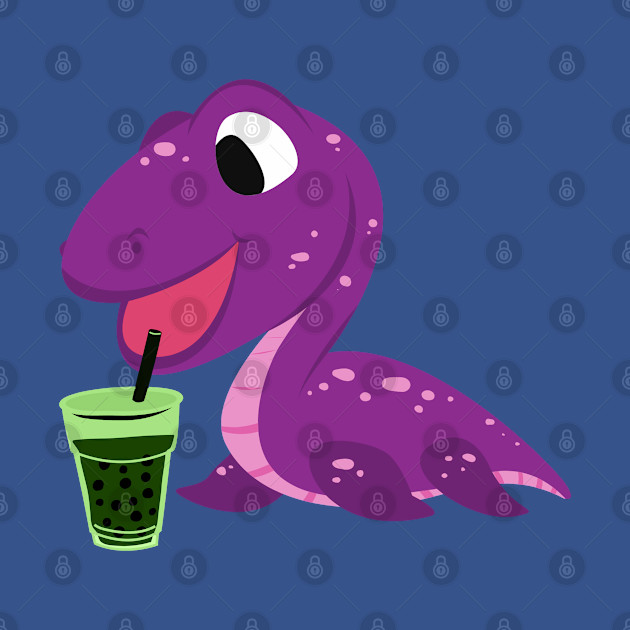 Disover Cute Purple Baby Dino With Green Boba Tea - Dino Boba - T-Shirt