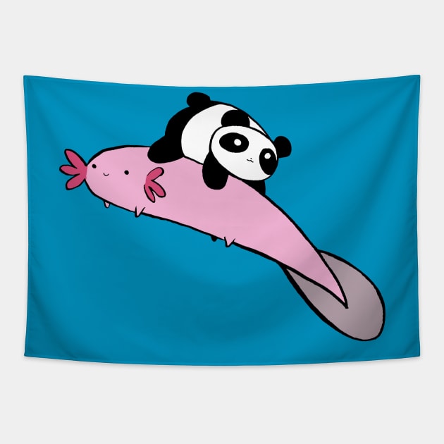 Little Panda and Big Axolotl Tapestry by saradaboru