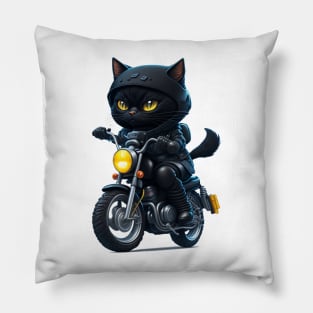 Funny Cute Black Cat Riding Motorcycle Pillow