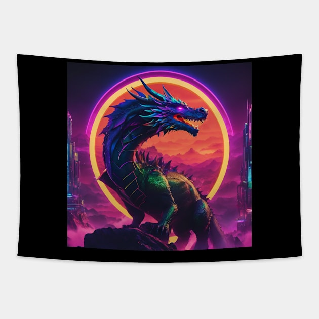 Dragon,Neon lighted dragon sign, Tapestry by TrvlAstral