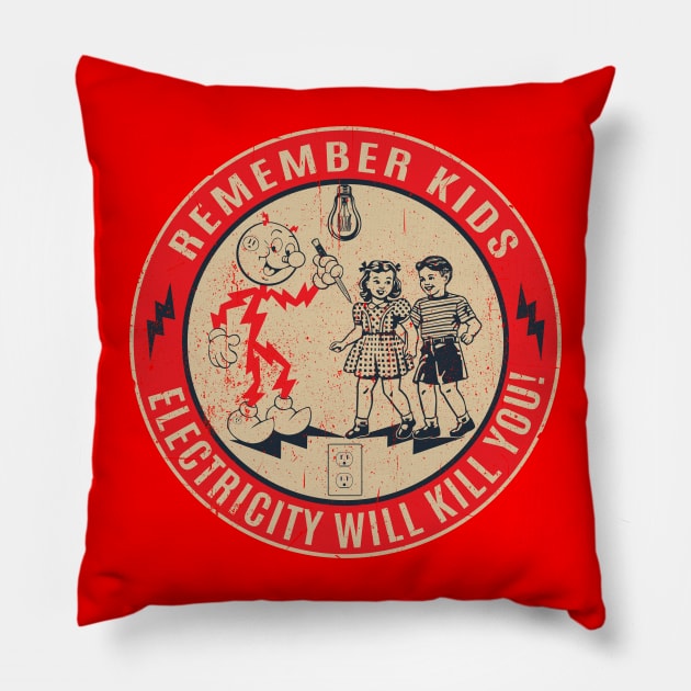 Reddy Kilowatt Electricity will kill you Pillow by Alema Art