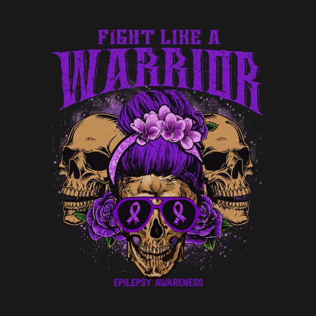 Epilepsy Awareness Skull Messy Bun Floral fight like Epilepsy warrior gift by Paula Tomberlin