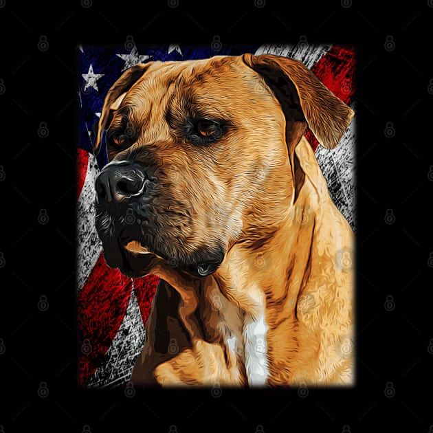 Patriotic Pitbull Dog Painting - Vintage Pit Bull & American Flag Puppy Drawing USA by Trade Theory