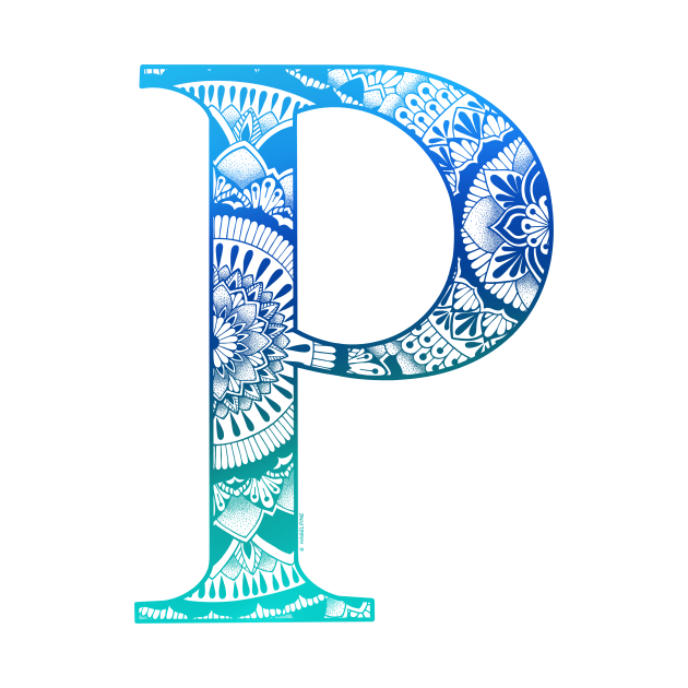 Mandala Letter Capital P Blue by Shaseldine