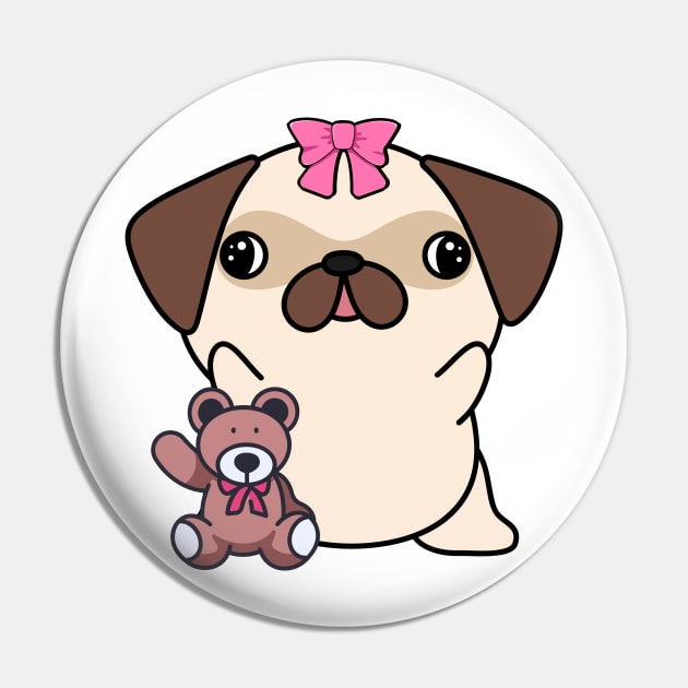 Cute pug holds a teddy bear Pin by Pet Station