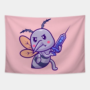 Cute Mosquito Holding Injection Cartoon Tapestry