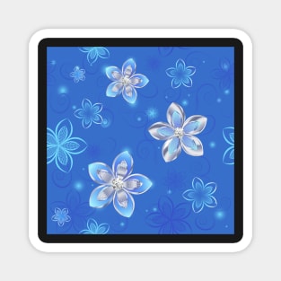 Seamless Pattern of Silver Flowers Magnet