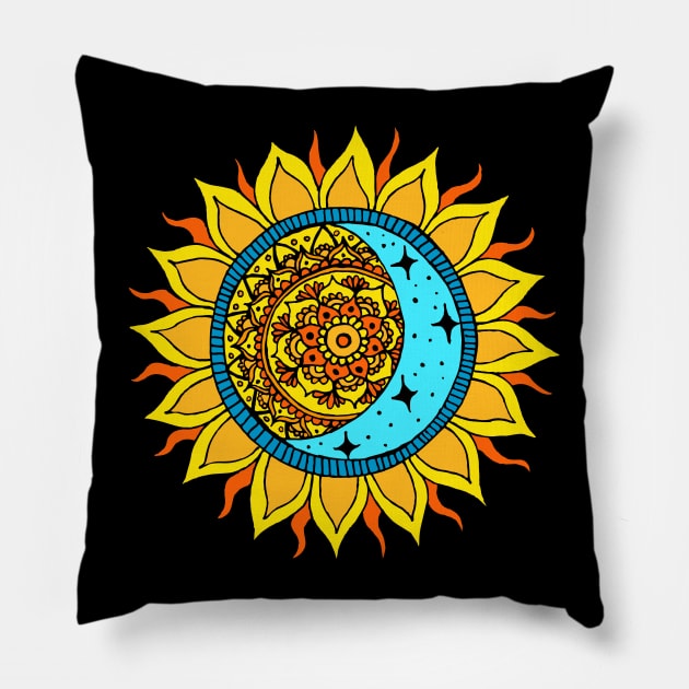 Sun and Moon Mandala Pillow by julieerindesigns