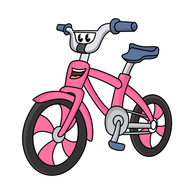 Cute pink kids bicycle cartoon illustration by Cartoons of fun