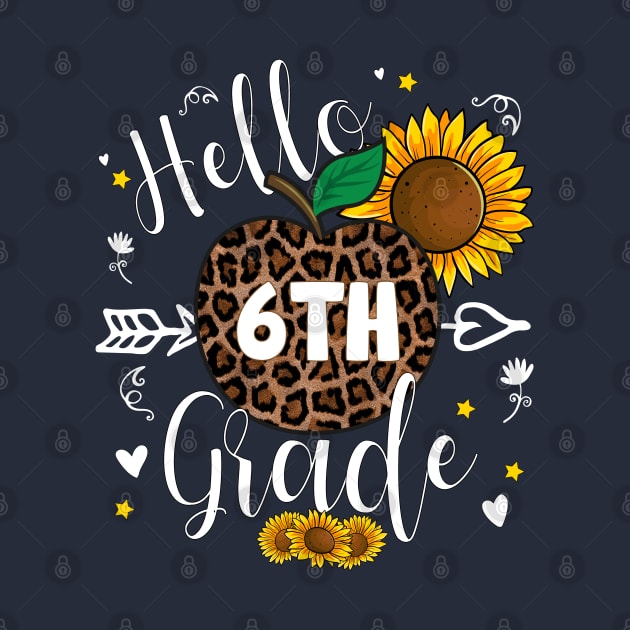 6th Grade Back To School Leopard Print Sunflower Teacher Apple by LisaLiza