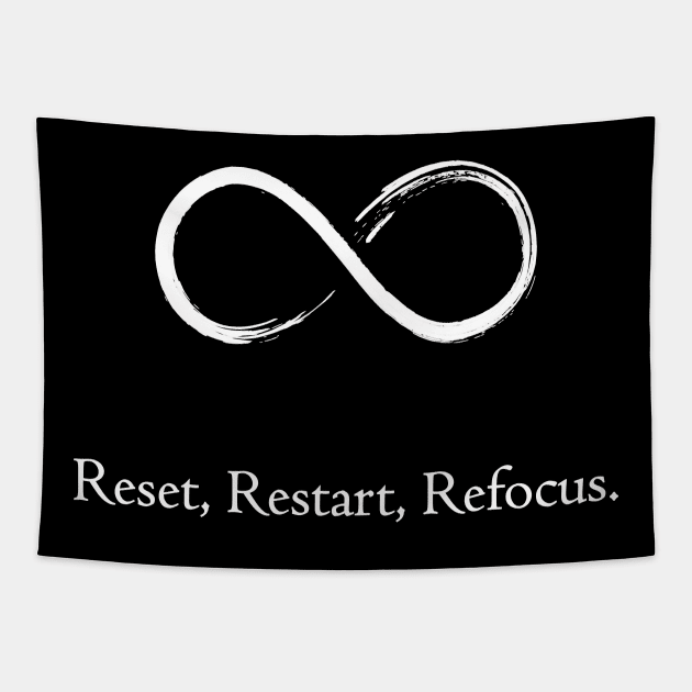 Reset, Restart, Refocus Black Tapestry by Jackson Williams