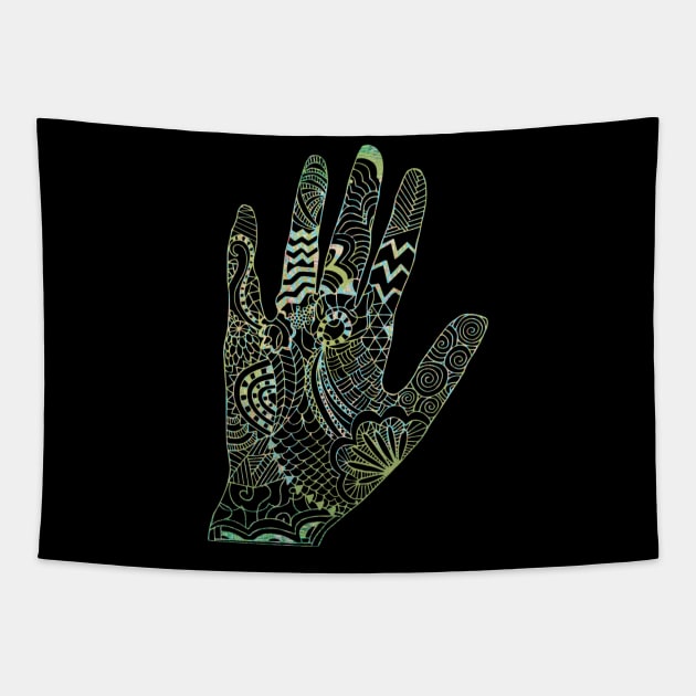 Abhaya Mudra Green, Hindu Palm Reading Tapestry by Style Conscious