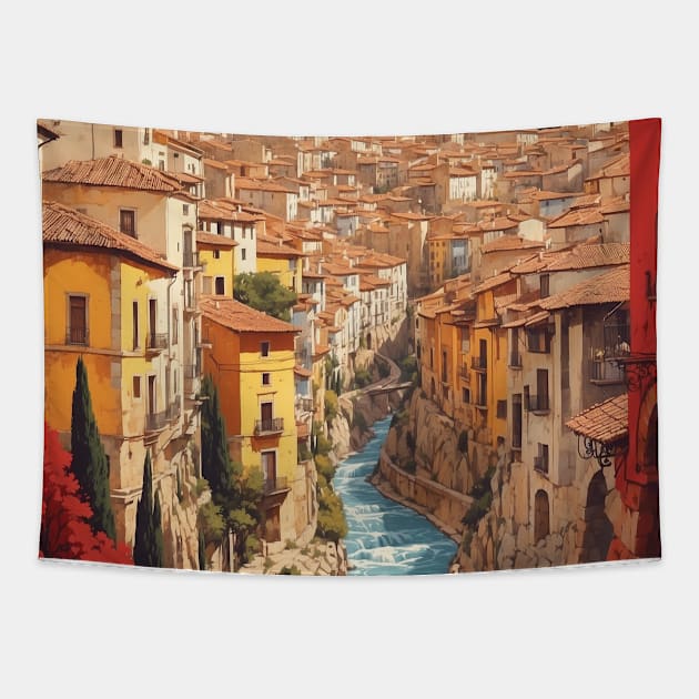 Cuenca Spain Travel Tourism Retro Vintage Tapestry by TravelersGems