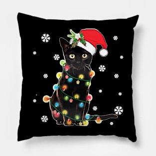 Black Cat Ugly Christmas Sweater Lights Funny Cats Pillow