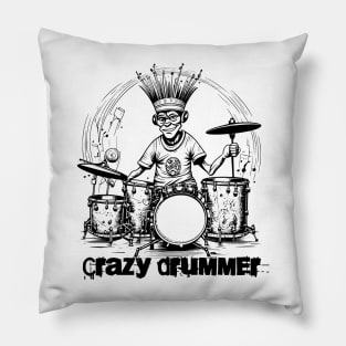 Funny Crazy Drummer Cartoon Illustration Pillow