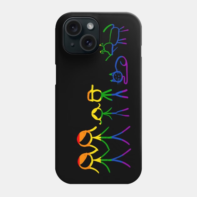 Lesbian family in rainbow colors, with children, cat and dog Phone Case by WelshDesigns