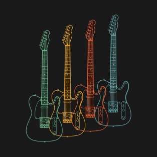 Four T-Style Electric Guitar Outlines Retro Color T-Shirt