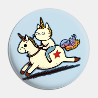 Funny Kittycorn and Magical Unicorn [Cat Riding Unicorn] Pin