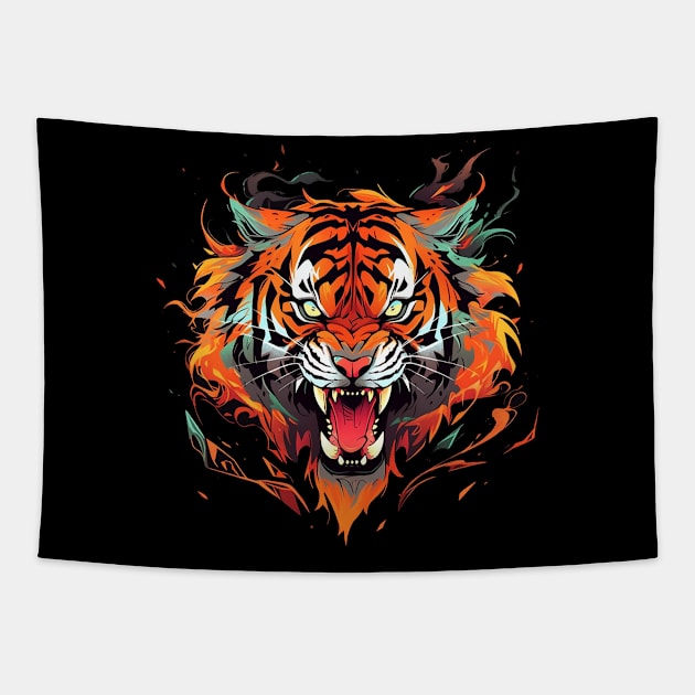 angry tiger Tapestry by dorapeterx