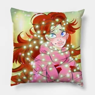 Redhead Caught in Christmas Lights Pillow