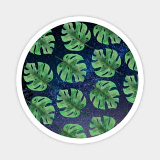 Monstera Leaves Night Sky Pattern Magnet