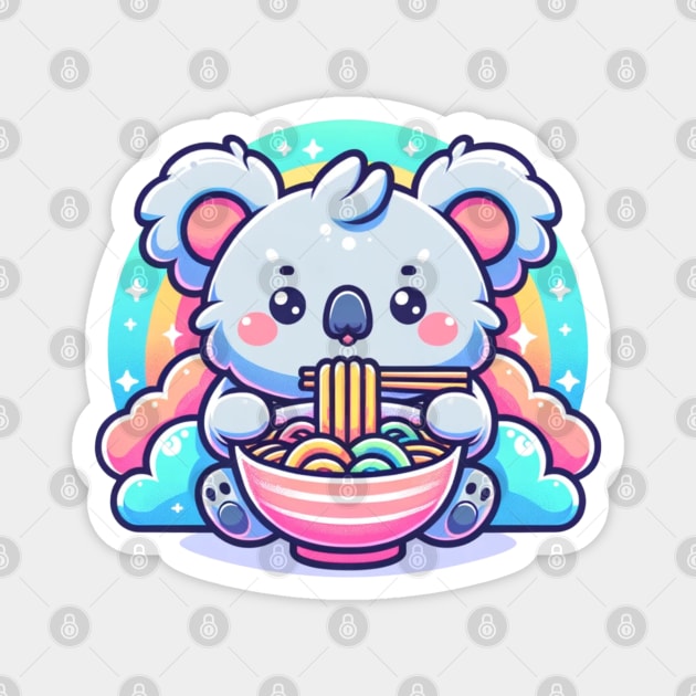 Cute Kawaii Koala Bear Eating Bowl of Ramen Pastel Anime Magnet by Lavender Celeste
