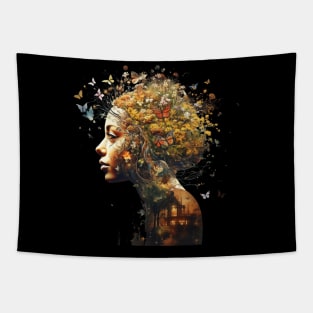 Woman With Flowers And Butterflies Surrounding Her Face Harmony of Life Tapestry
