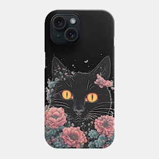 Black cat Aesthetic floral Phone Case