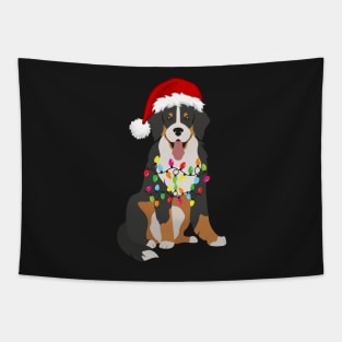 Bernese Holiday Christmas Light - Funny Bernese Mountain Dog Lights Christmas in Santa Hat Holiday Santa Tapestry